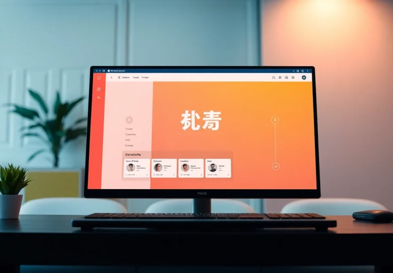 Showcase the 美洽客服系统 interface prominently on a desktop, highlighting user engagement with seamless navigation.