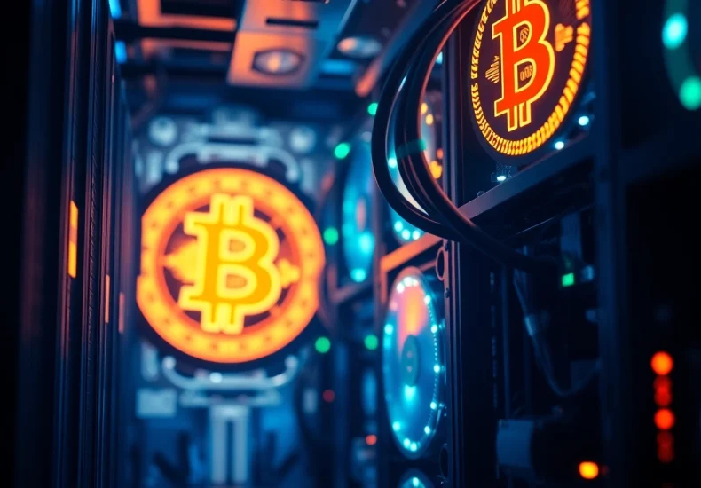 Explore the process of Bitcoin mining with advanced rigs adding security and transactions to the blockchain.