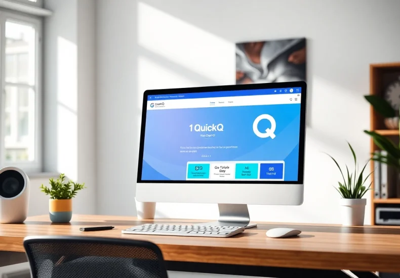 Download the quickq电脑版下载 software on a sleek computer in a modern workspace for seamless use.