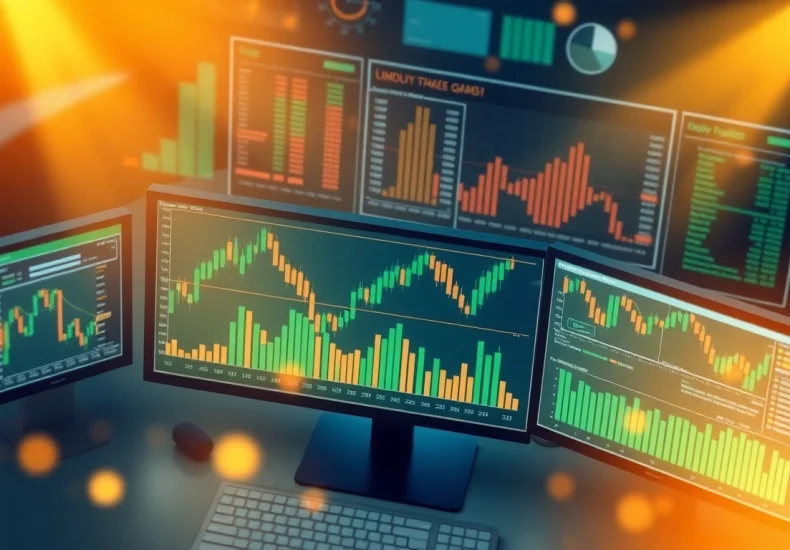 Visualize dynamic tradings with charts and graphs showcasing market activity, emphasizing financial growth.